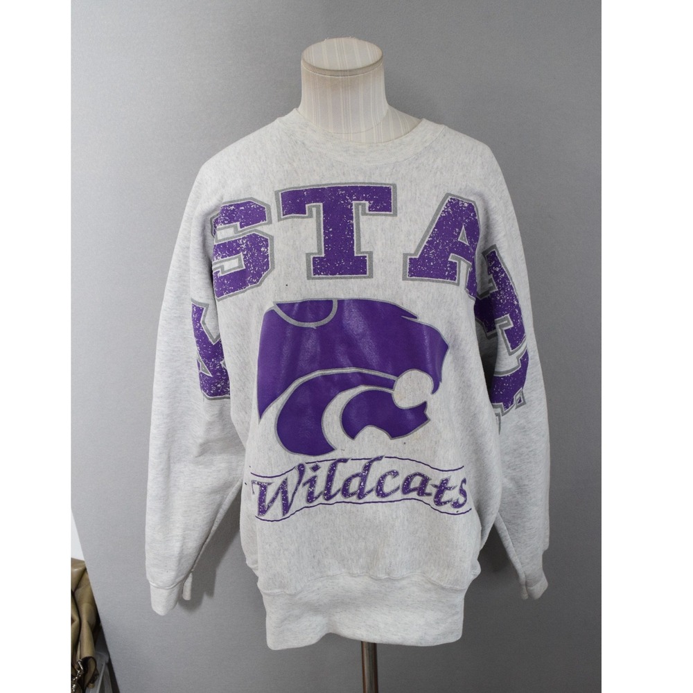 K-State Wildcats Sweatshirt XL Grey Vtg Spellout Mens Pullover Signal Sportswear